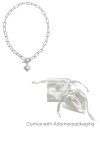 Silver Plated Flower White Mother of Pearl Paper Clip Chain Toggle Necklace