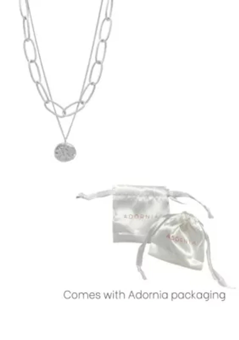 Silver Plated Oval Link Chain and Coin Pendant Layered Necklace