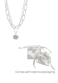 Silver Plated Oval Link Chain and Coin Pendant Layered Necklace