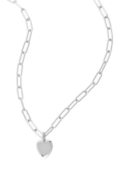 Tarnish Resistant Silver Plated 25" Heart Charm Paper Clip Chain Necklace
