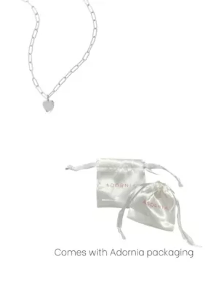 Tarnish Resistant Silver Plated 25" Heart Charm Paper Clip Chain Necklace