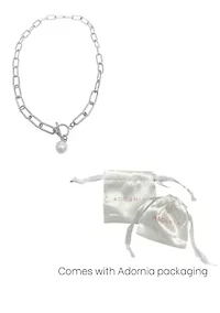 Tarnish Resistant Silver Plated Paper Clip Toggle Necklace with Pearl