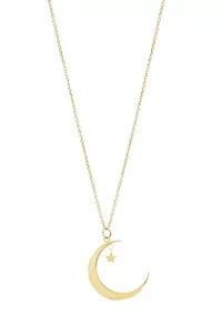 14k Gold Plated Hanging Moon and Star Necklace