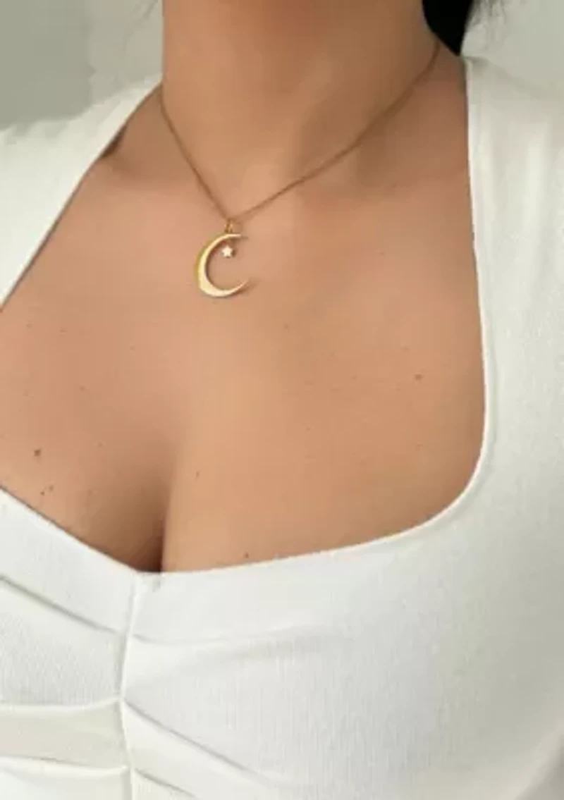 14k Gold Plated Hanging Moon and Star Necklace