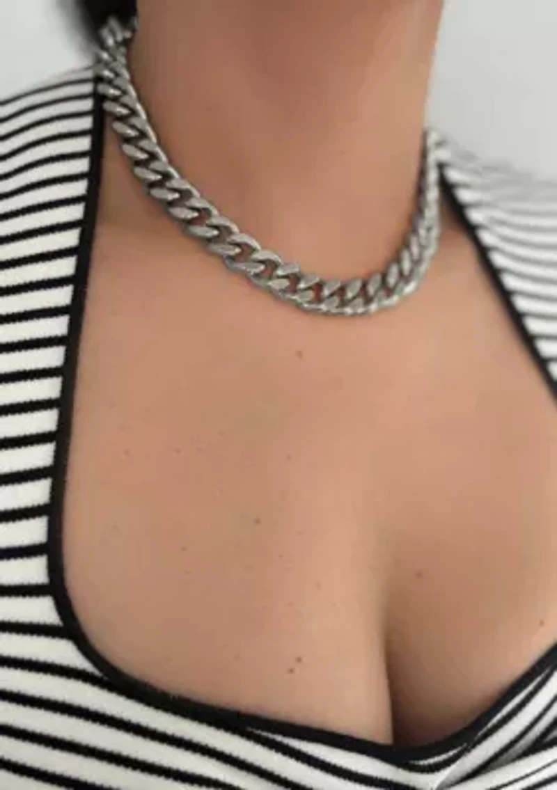 Tarnish Resistant Silver Plated Wide Curb Chain Necklace