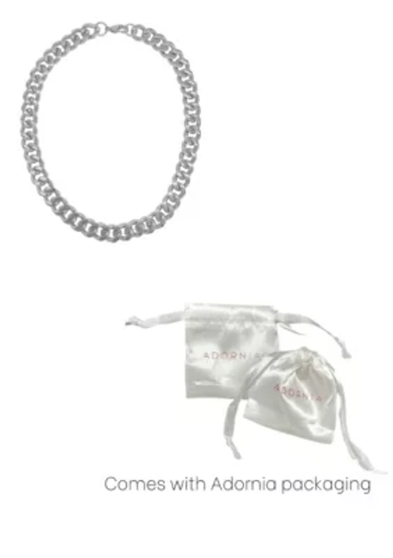 Tarnish Resistant Silver Plated Wide Curb Chain Necklace