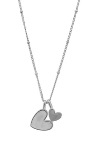 Tarnish Resistant Silver Plated Mother of Pearl Heart Charms Necklace