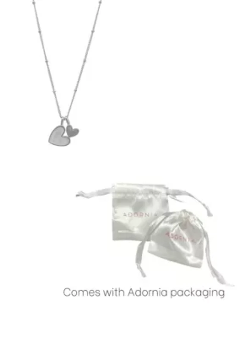 Tarnish Resistant Silver Plated Mother of Pearl Heart Charms Necklace