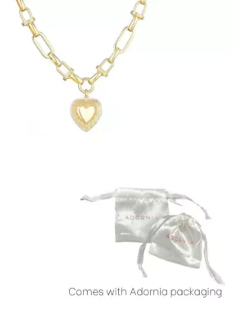 14k Yellow Gold Plated Chunky Mixed Link Chain Fluted Heart Necklace