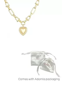 14k Yellow Gold Plated Chunky Mixed Link Chain Fluted Heart Necklace