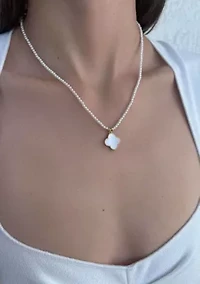 14k Gold Plated Pearl Strand Clover Pendant Necklace