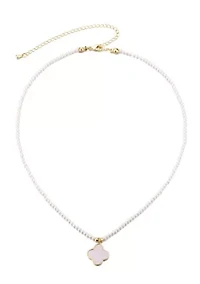 14k Gold Plated Pearl Strand Clover Pendant Necklace