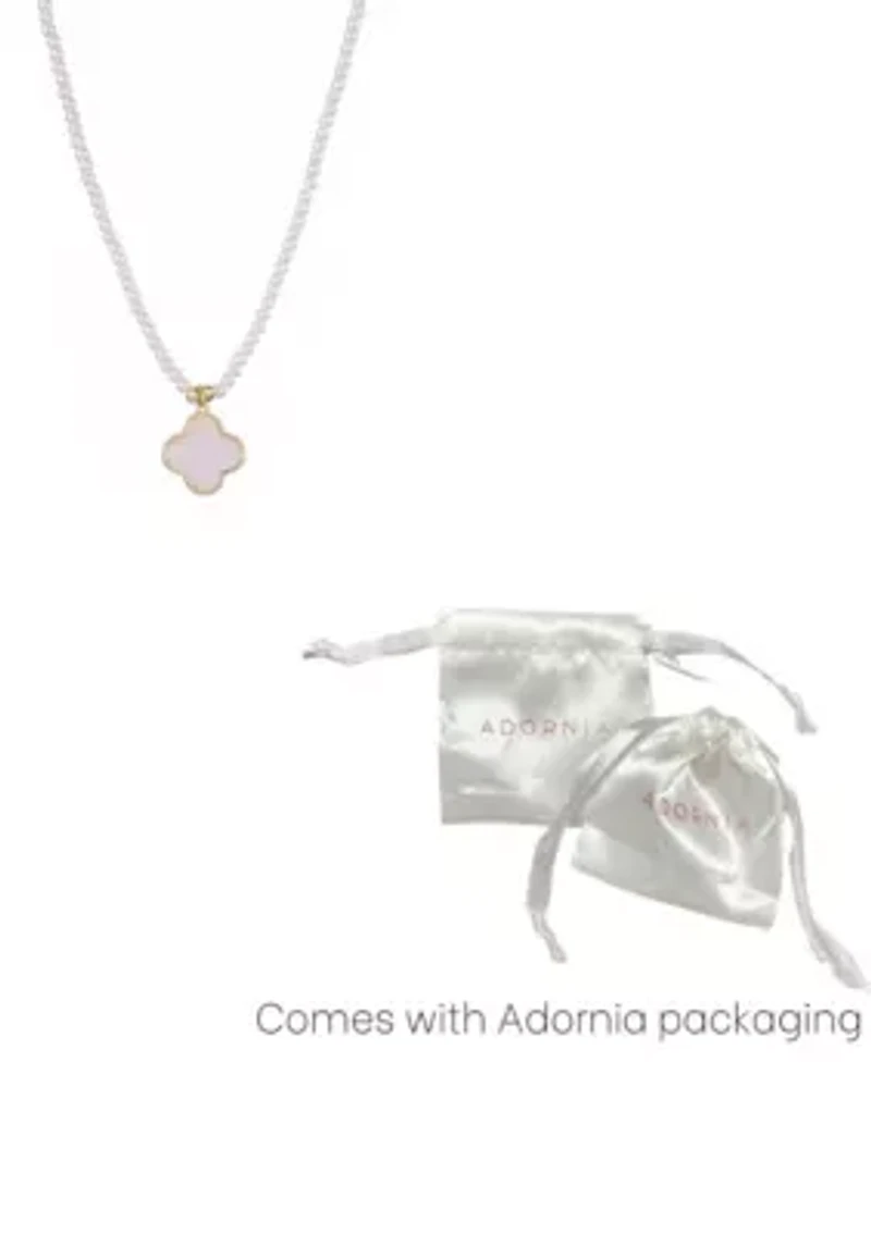 14k Gold Plated Pearl Strand Clover Pendant Necklace