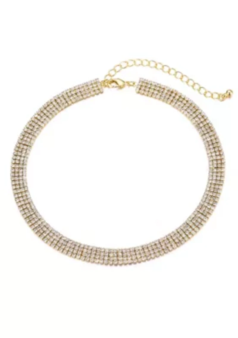 14k Gold Plated Adjustable Crystal Choker Necklace