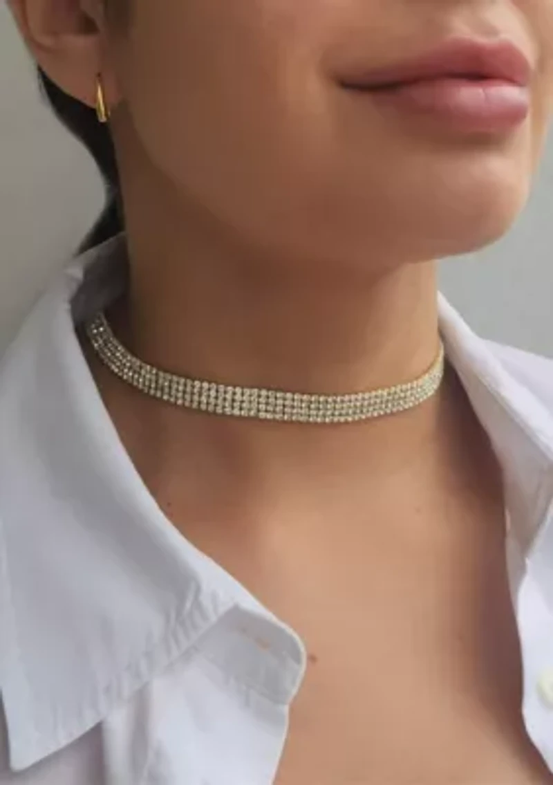 14k Gold Plated Adjustable Crystal Choker Necklace