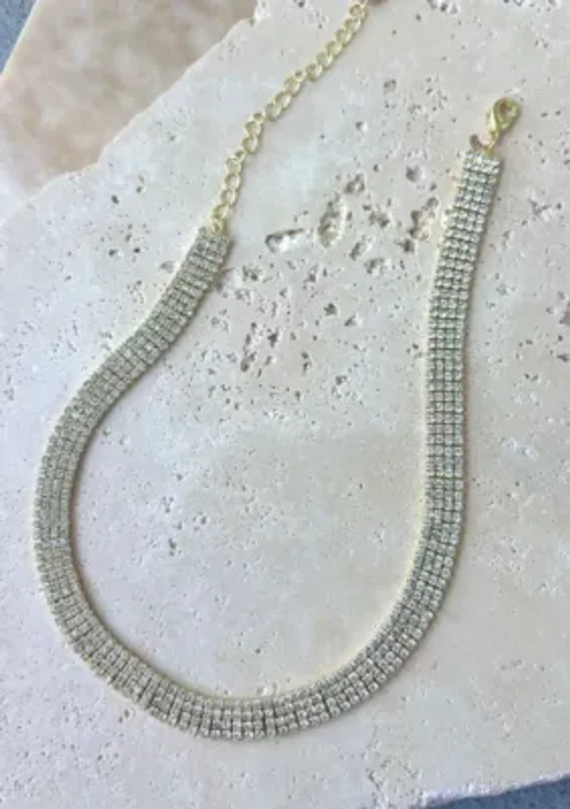 14k Gold Plated Adjustable Crystal Choker Necklace