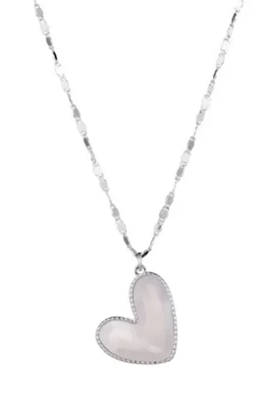 Silver Plated Mother of Pearl Beaded Edge Heart Necklace