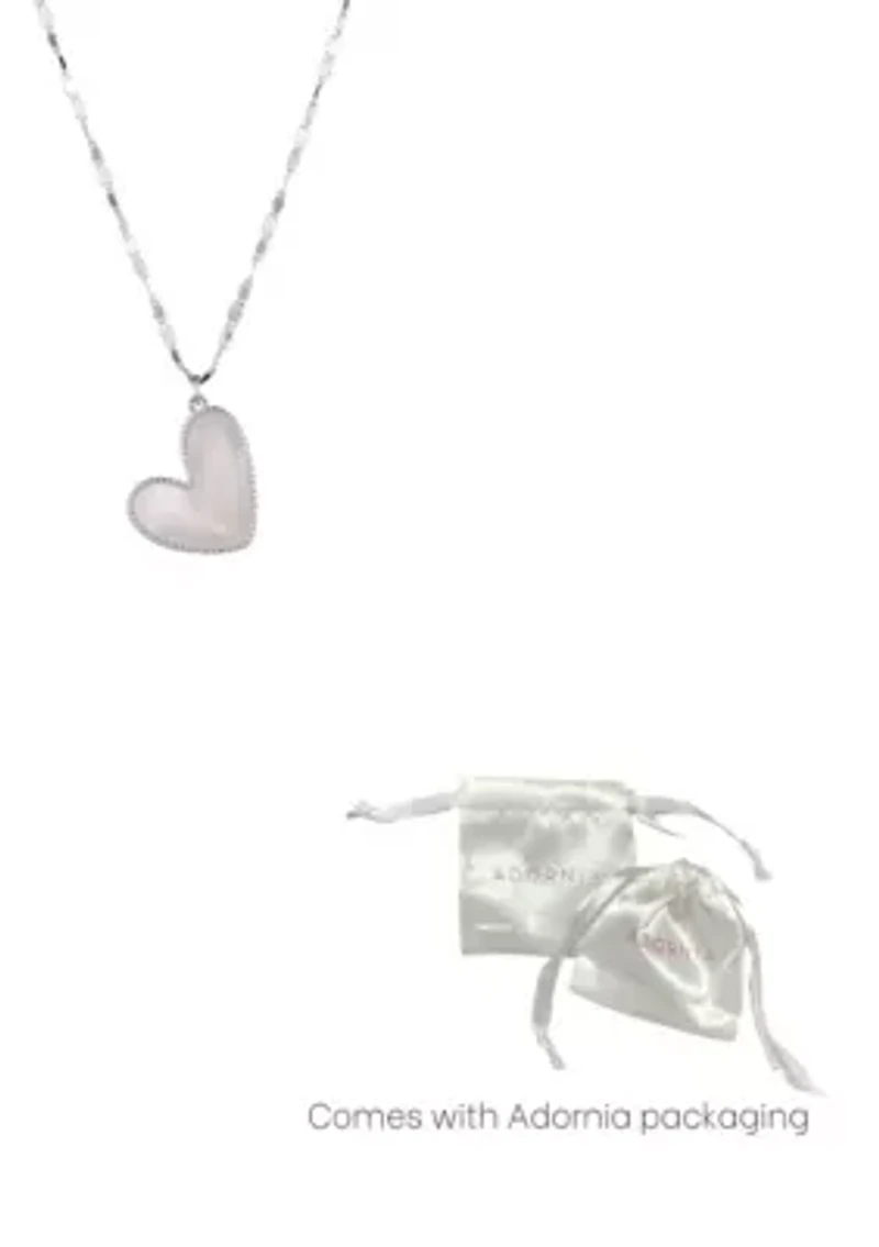 Silver Plated Mother of Pearl Beaded Edge Heart Necklace
