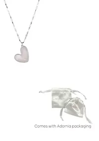 Silver Plated Mother of Pearl Beaded Edge Heart Necklace