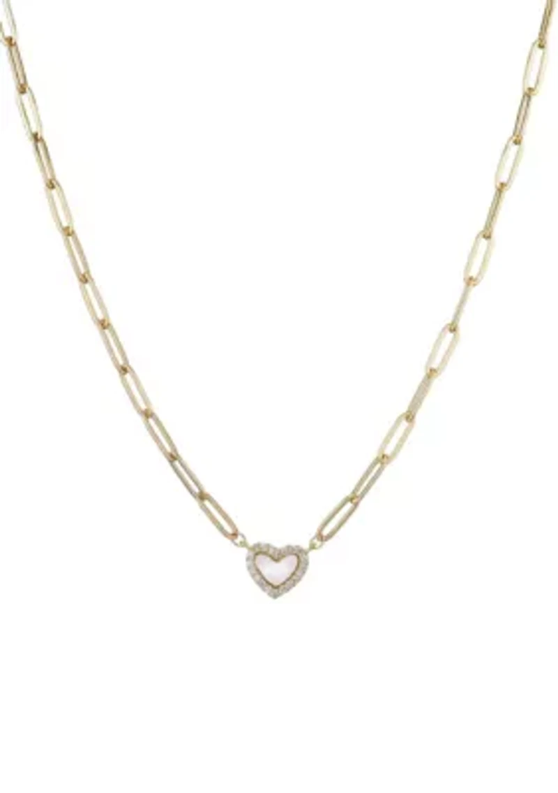 14k Gold Plated Mother of Pearl Mini Heart Chain Necklace