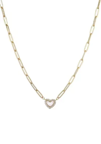 14k Gold Plated Mother of Pearl Mini Heart Chain Necklace
