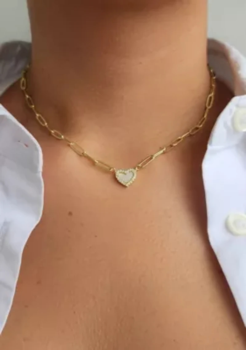14k Gold Plated Mother of Pearl Mini Heart Chain Necklace