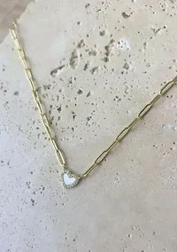 14k Gold Plated Mother of Pearl Mini Heart Chain Necklace