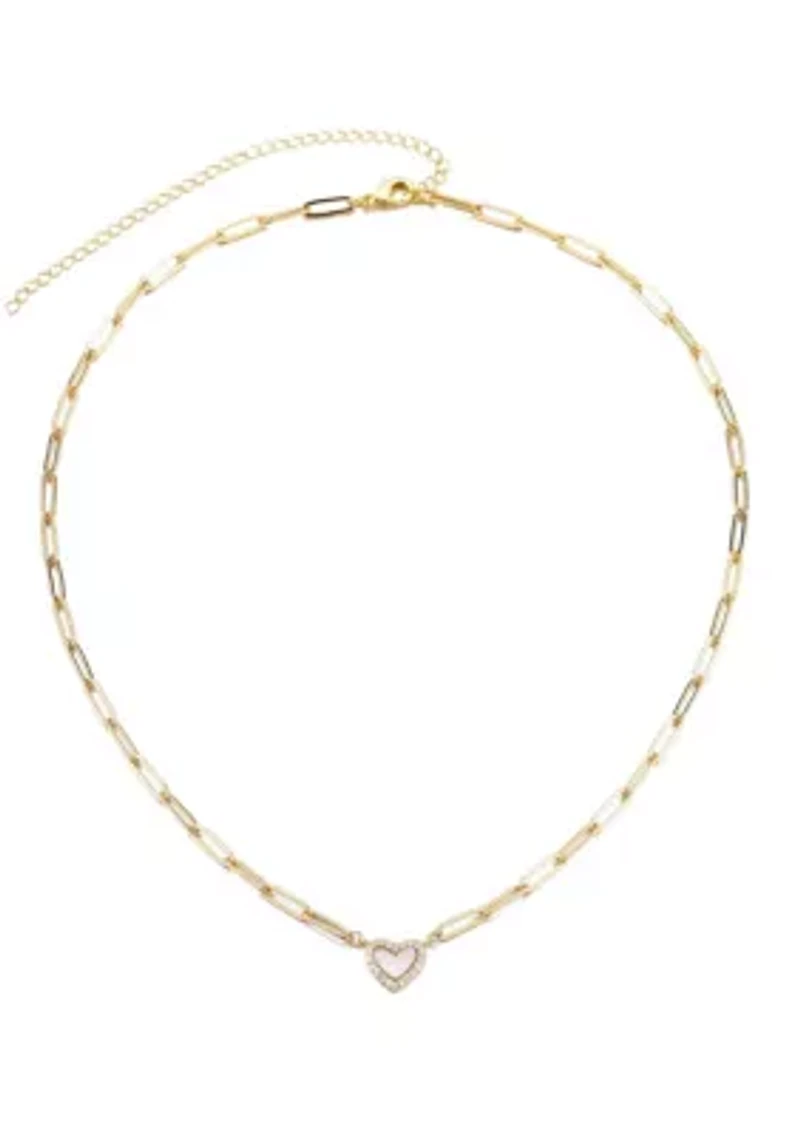 14k Gold Plated Mother of Pearl Mini Heart Chain Necklace