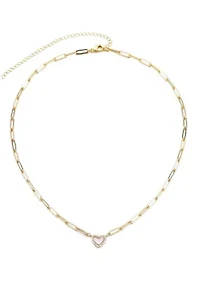 14k Gold Plated Mother of Pearl Mini Heart Chain Necklace