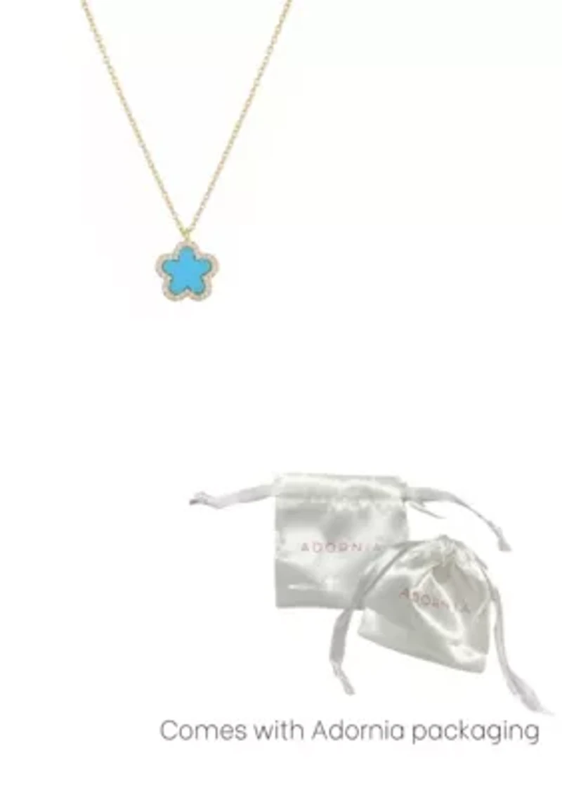 14k Gold Plated Turquoise CZ Halo 5-Leaf Clover Necklace