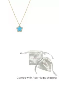 14k Gold Plated Turquoise CZ Halo 5-Leaf Clover Necklace