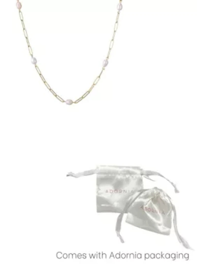 14k Gold Plated Freshwater Pearl Station Paper Clip Chain Necklace