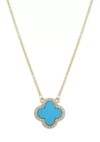 14k Gold Plated Turquoise CZ Halo Clover Necklace