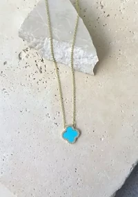 14k Gold Plated Turquoise CZ Halo Clover Necklace
