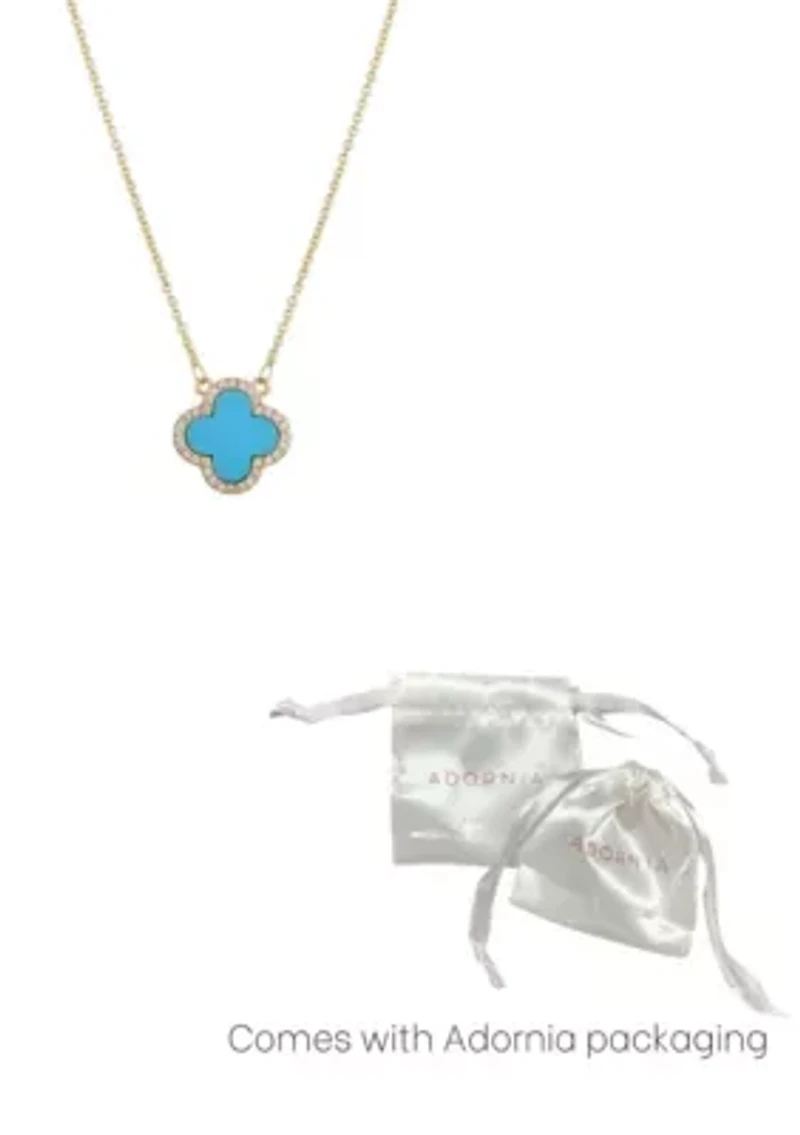 14k Gold Plated Turquoise CZ Halo Clover Necklace