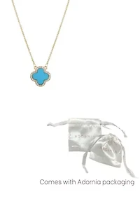 14k Gold Plated Turquoise CZ Halo Clover Necklace