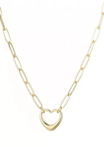 14k Gold Plated Paperclip Chain Outline Heart Necklace