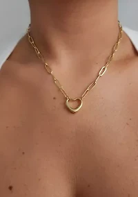 14k Gold Plated Paperclip Chain Outline Heart Necklace