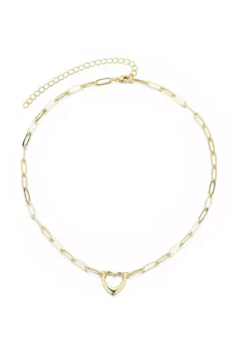 14k Gold Plated Paperclip Chain Outline Heart Necklace