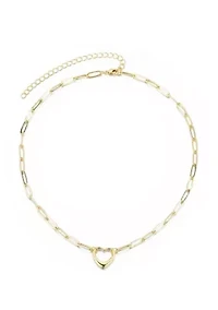 14k Gold Plated Paperclip Chain Outline Heart Necklace