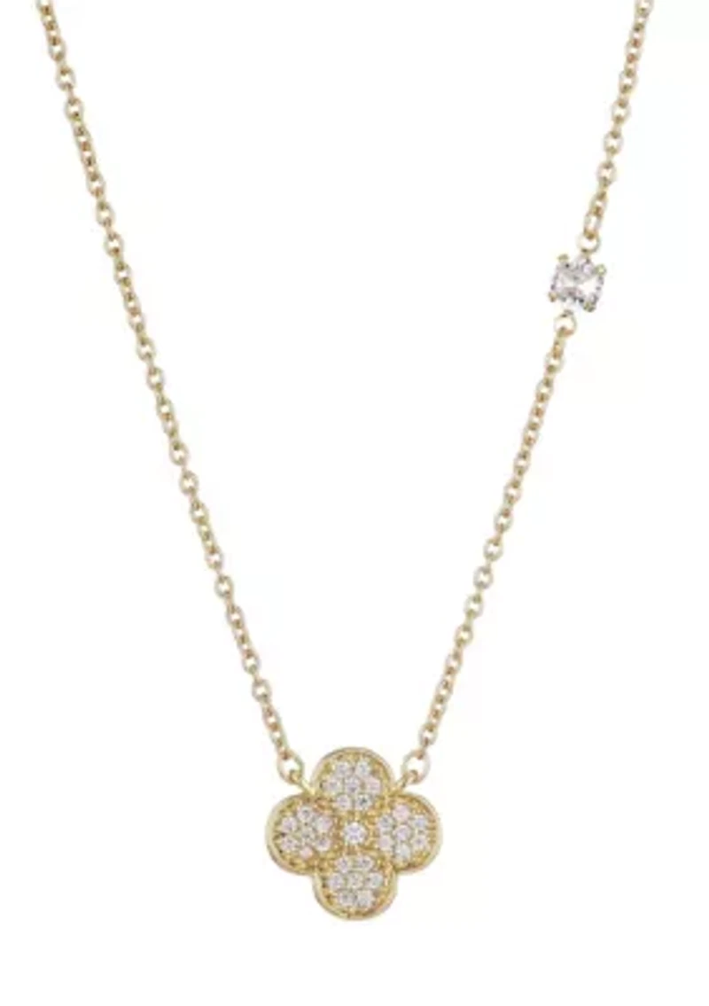 14k Gold Plated CZ Clover Necklace