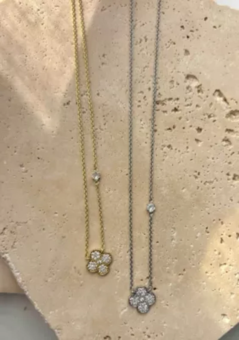 14k Gold Plated CZ Clover Necklace