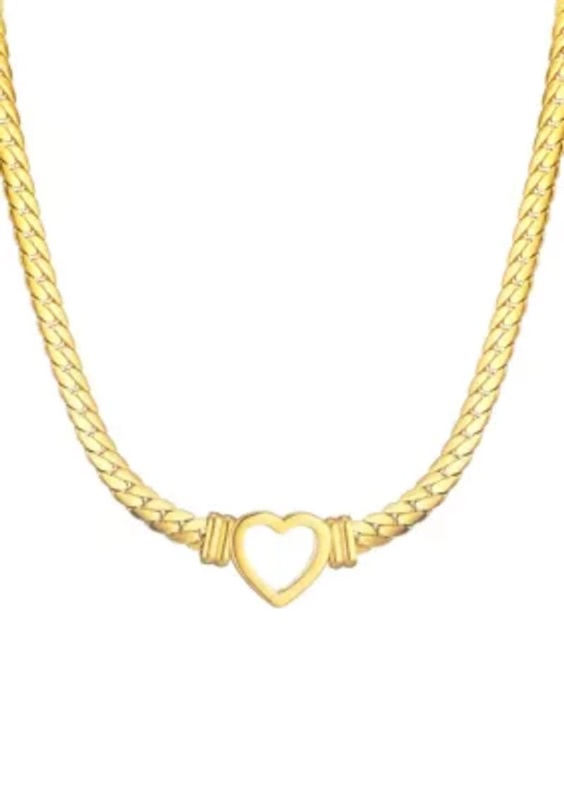 Tarnish Resistant 18k Gold Plated Flat Curb Chain Heart Necklace