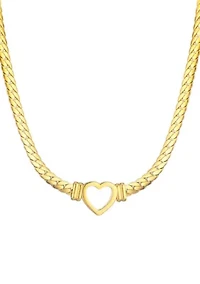 Tarnish Resistant 18k Gold Plated Flat Curb Chain Heart Necklace