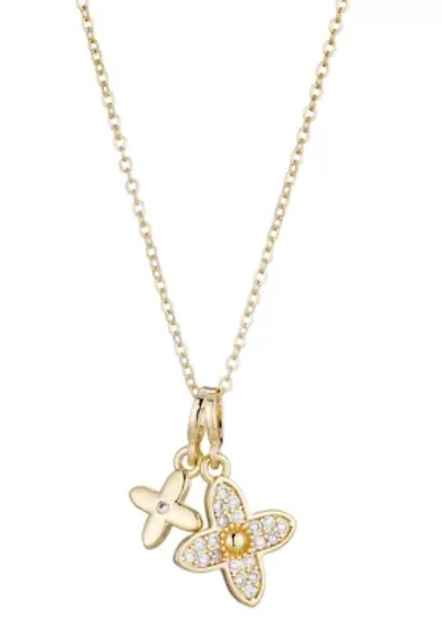 Tarnish Resistant 18k Gold Plated Double Pointed Clover CZ Necklace
