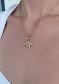 Tarnish Resistant 18k Gold Plated Double Pointed Clover CZ Necklace