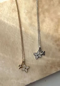 Tarnish Resistant 18k Gold Plated Double Pointed Clover CZ Necklace