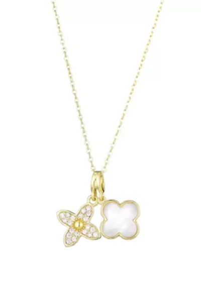 Tarnish Resistant 18k Gold Plated Mother of Pearl Double Clover Necklace