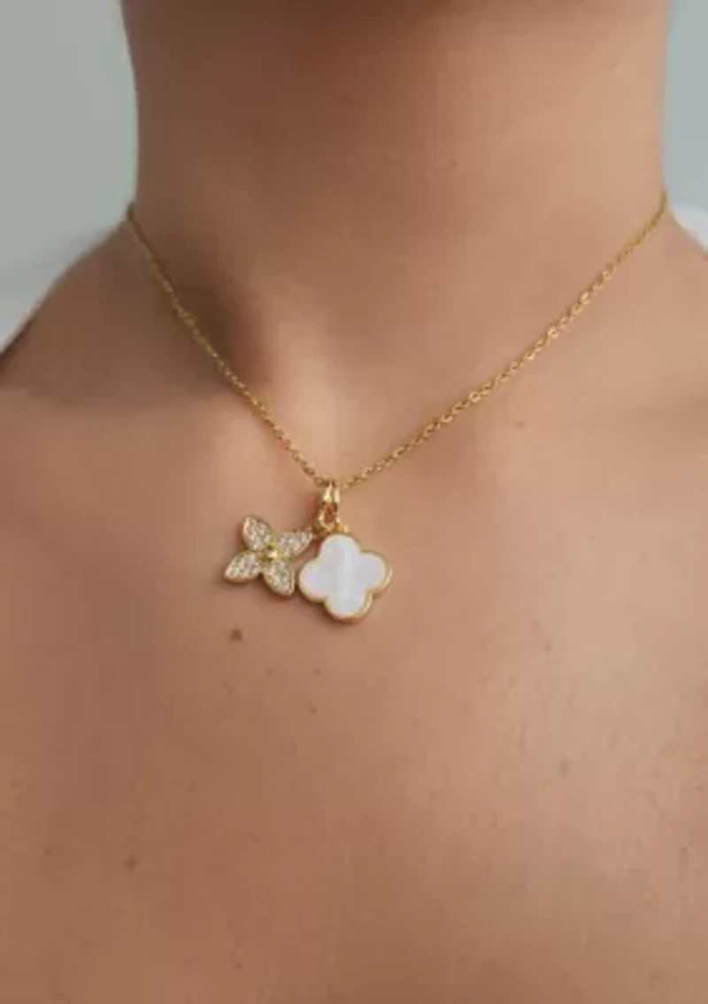 Tarnish Resistant 18k Gold Plated Mother of Pearl Double Clover Necklace