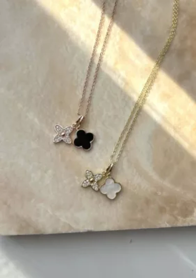 Tarnish Resistant 18k Gold Plated Mother of Pearl Double Clover Necklace